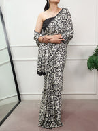 Ishani Printed Satin Silk Saree with Stitched Rich Banglory Blouse