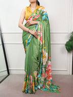 Anvika Printed Satin Silk Saree with Stitched Banglory Blouse