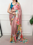 Anvika Printed Satin Silk Saree with Stitched Banglory Blouse