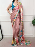 Anvika Printed Satin Silk Saree with Stitched Banglory Blouse