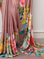 Anvika Printed Satin Silk Saree with Stitched Banglory Blouse