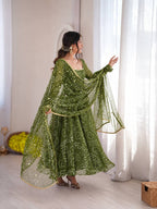 Kashvi Bandhani Print Anarkali Set with Mirror Work Dupatta