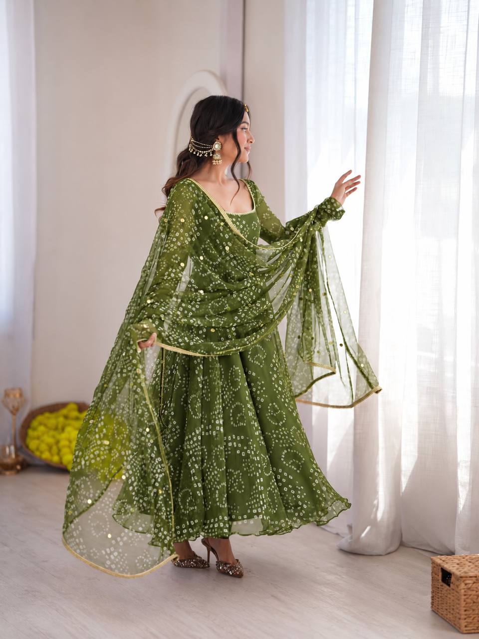 Kashvi Bandhani Print Anarkali Set with Mirror Work Dupatta