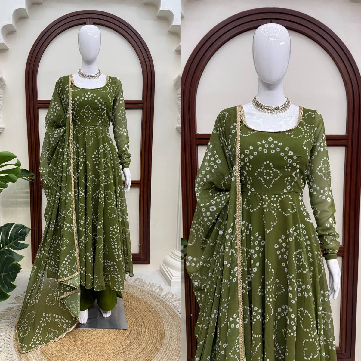 Kashvi Bandhani Print Anarkali Set with Mirror Work Dupatta