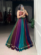Rangrekha Multi-Color Georgette Navratri Lehenga with Mirror Gamthi Work Blouse