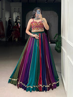 Rangrekha Multi-Color Georgette Navratri Lehenga with Mirror Gamthi Work Blouse