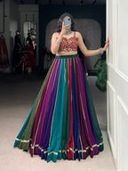 Rangrekha Multi-Color Georgette Navratri Lehenga with Mirror Gamthi Work Blouse