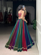 Rangrekha Multi-Color Georgette Navratri Lehenga with Mirror Gamthi Work Blouse