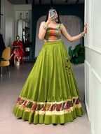 Raasika Cotton Zari Weaving Navratri Lehenga with Cowrie Lace Blouse