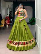 Raasika Cotton Zari Weaving Navratri Lehenga with Cowrie Lace Blouse