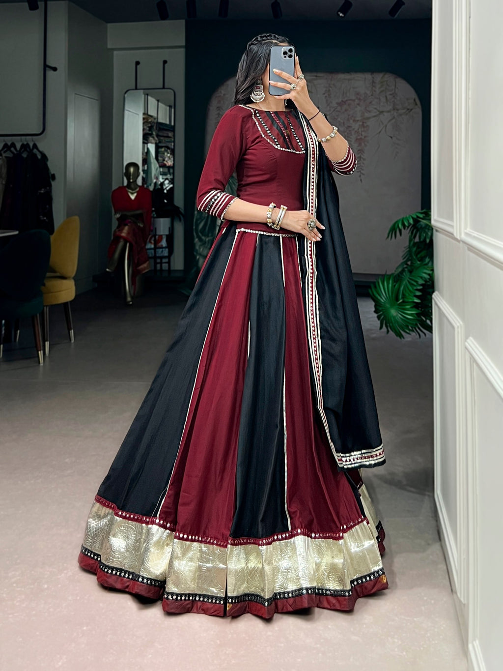Nayantara Chinon Mirror Lace Navratri Lehenga with Blouse & Dupatta Set