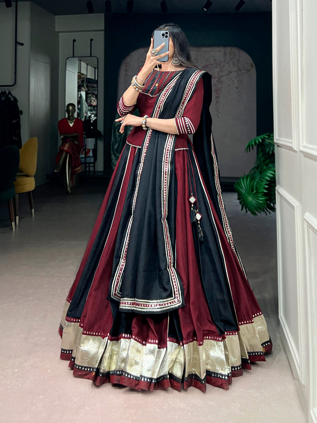 Nayantara Chinon Mirror Lace Navratri Lehenga with Blouse & Dupatta Set