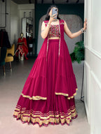 Raasrangi Gamthi Work Navratri Lehenga with Mirror Long Koti Set