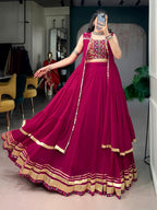 Raasrangi Gamthi Work Navratri Lehenga with Mirror Long Koti Set