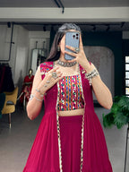 Raasrangi Gamthi Work Navratri Lehenga with Mirror Long Koti Set