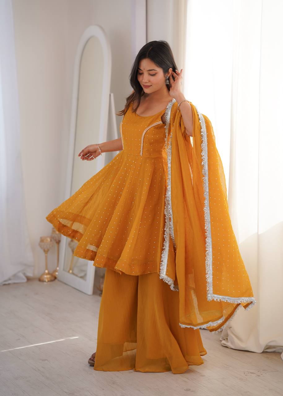 Designer Sharara Palazzo Set with Traditional Zarkhand Embellishments