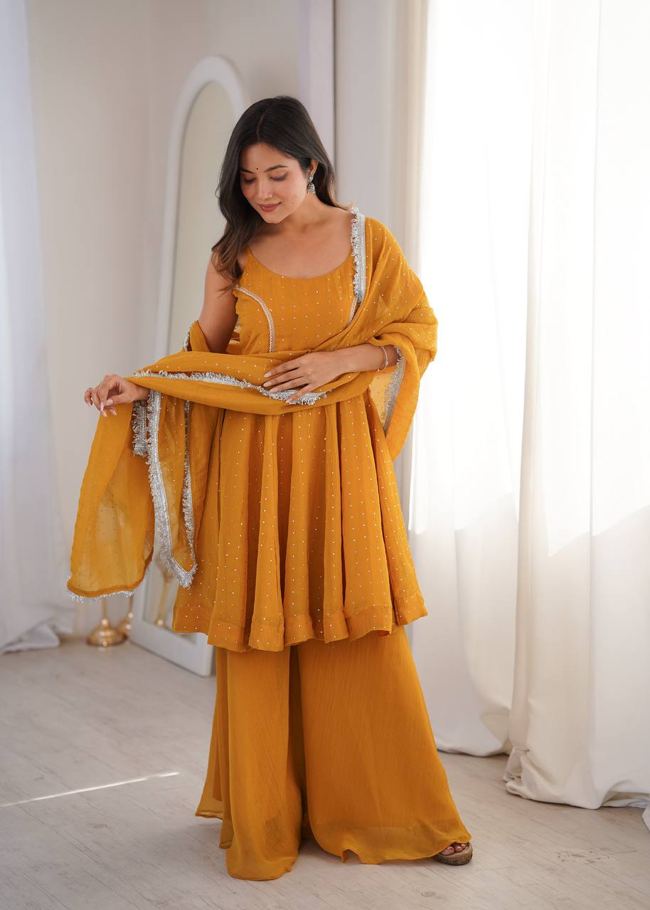 Designer Sharara Palazzo Set with Traditional Zarkhand Embellishments
