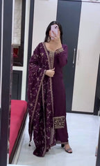Swara Noorie Designer Heavy Georgette Swarovski Diamond Embroidered Palazzo Suit Set with Sequins Dupatta