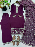 Swara Noorie Designer Heavy Georgette Swarovski Diamond Embroidered Palazzo Suit Set with Sequins Dupatta