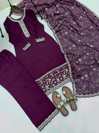Swara Noorie Designer Heavy Georgette Swarovski Diamond Embroidered Palazzo Suit Set with Sequins Dupatta