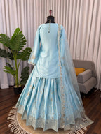 Rangmahi Japan Satin Embroidered Lehenga with Top & Dupatta