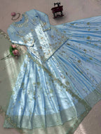 Rangmahi Japan Satin Embroidered Lehenga with Top & Dupatta