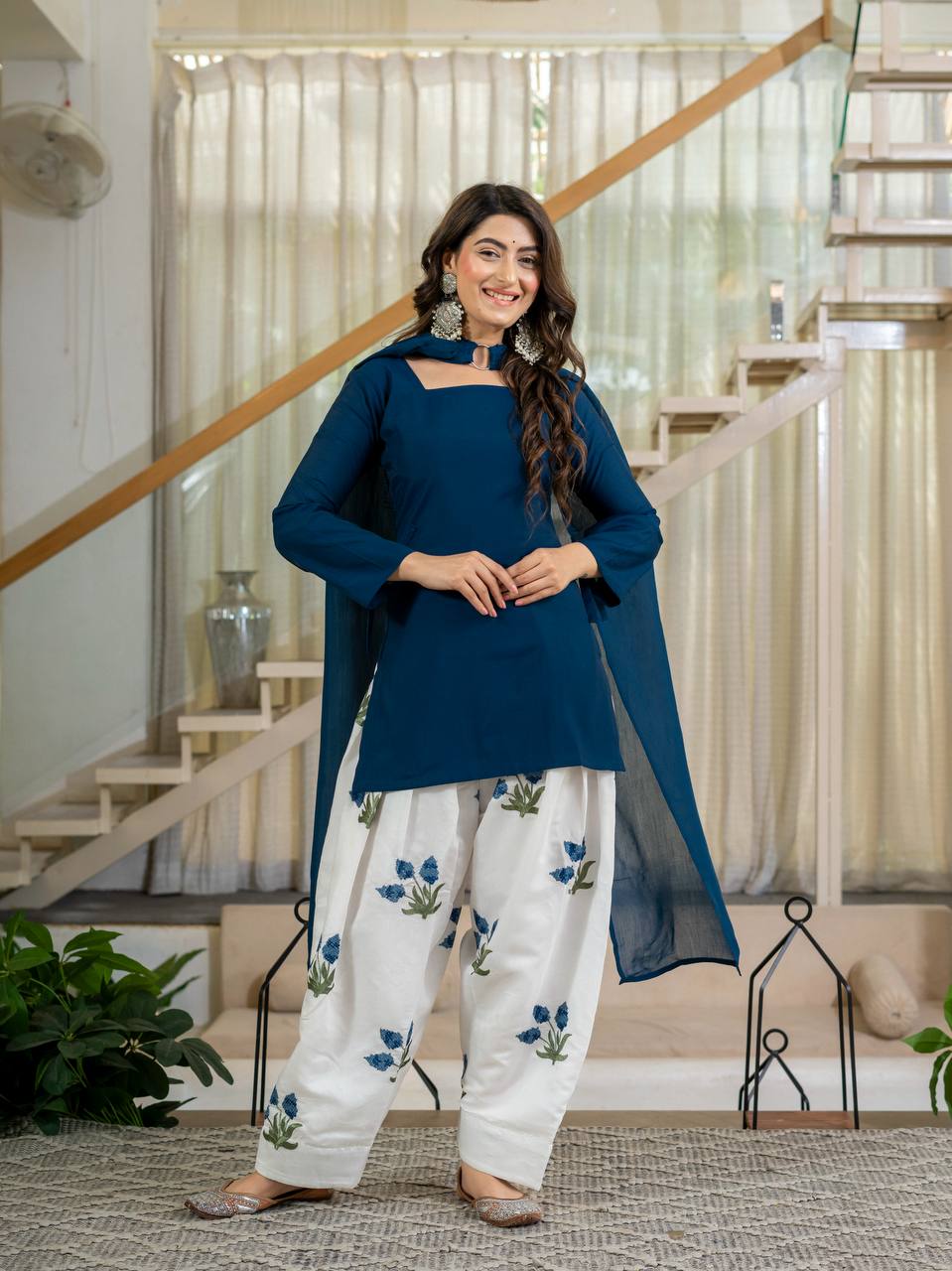 Ruhani Heavy Roman Cotton Top with Embroidered Cambric Cotton Farshi Salwar & Mal Chanderi Dupatta