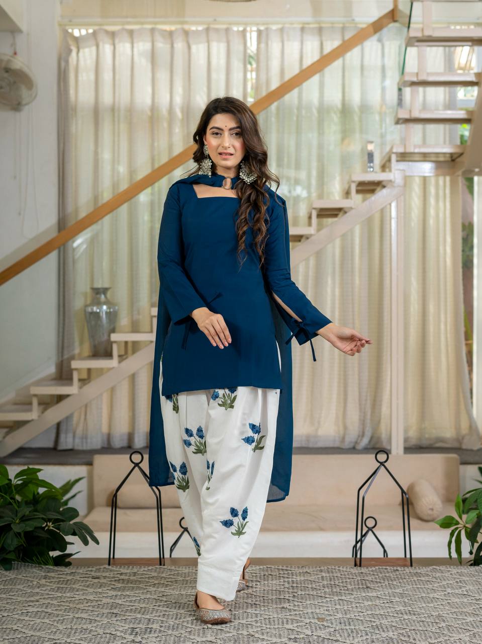 Ruhani Heavy Roman Cotton Top with Embroidered Cambric Cotton Farshi Salwar & Mal Chanderi Dupatta