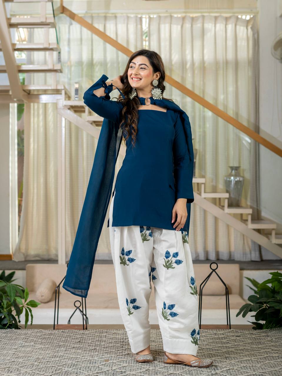 Ruhani Heavy Roman Cotton Top with Embroidered Cambric Cotton Farshi Salwar & Mal Chanderi Dupatta