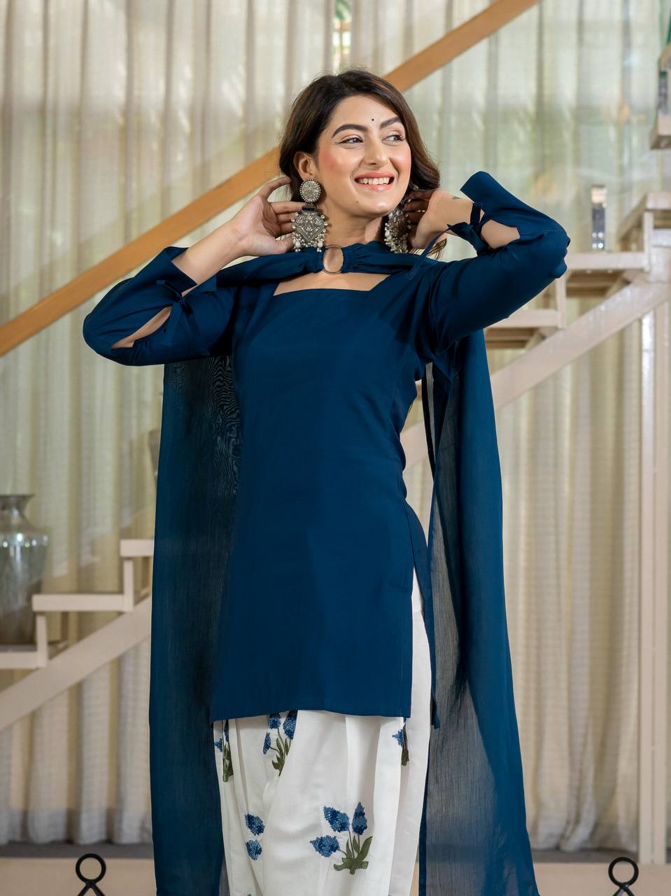 Ruhani Heavy Roman Cotton Top with Embroidered Cambric Cotton Farshi Salwar & Mal Chanderi Dupatta