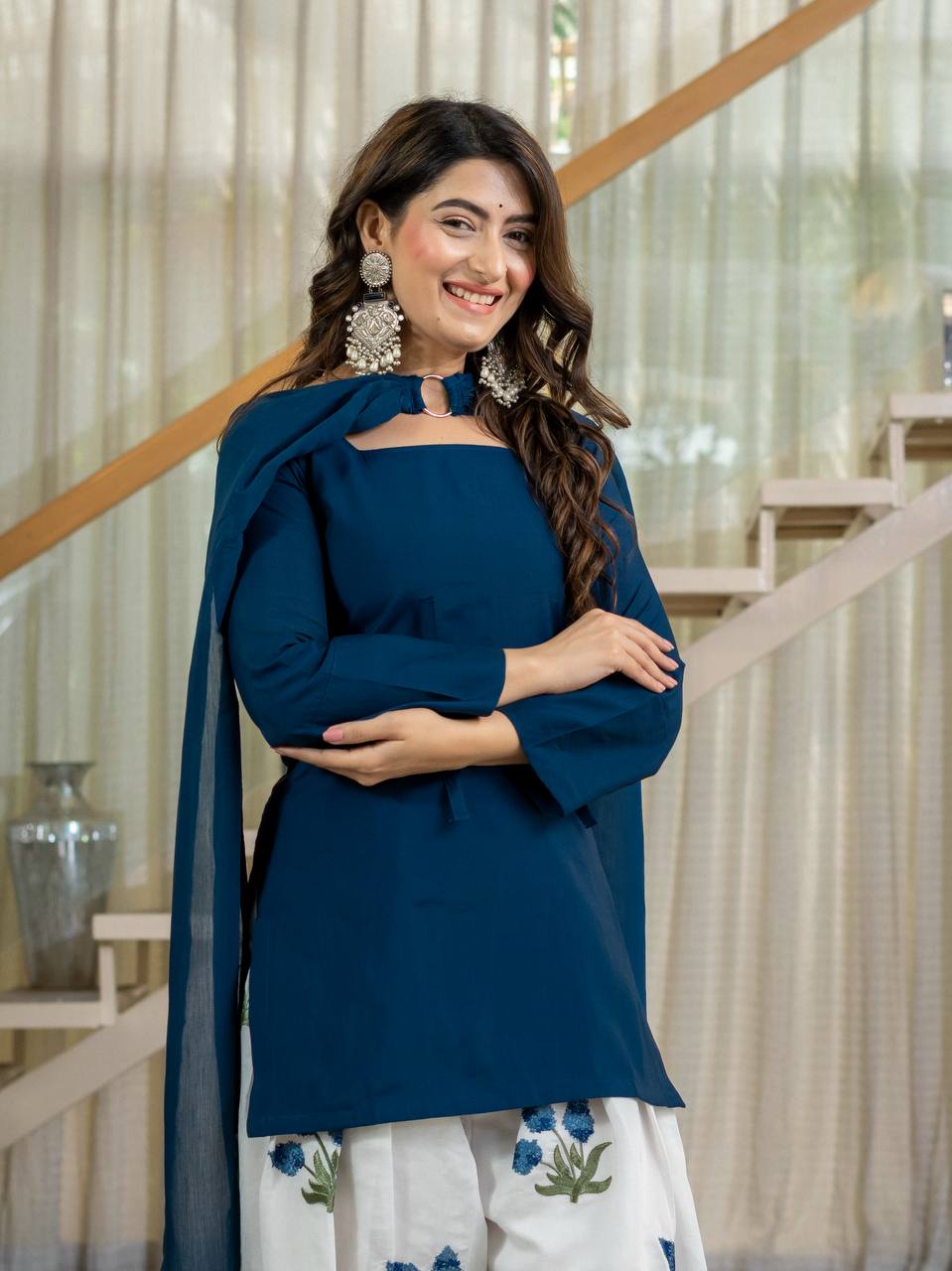 Ruhani Heavy Roman Cotton Top with Embroidered Cambric Cotton Farshi Salwar & Mal Chanderi Dupatta