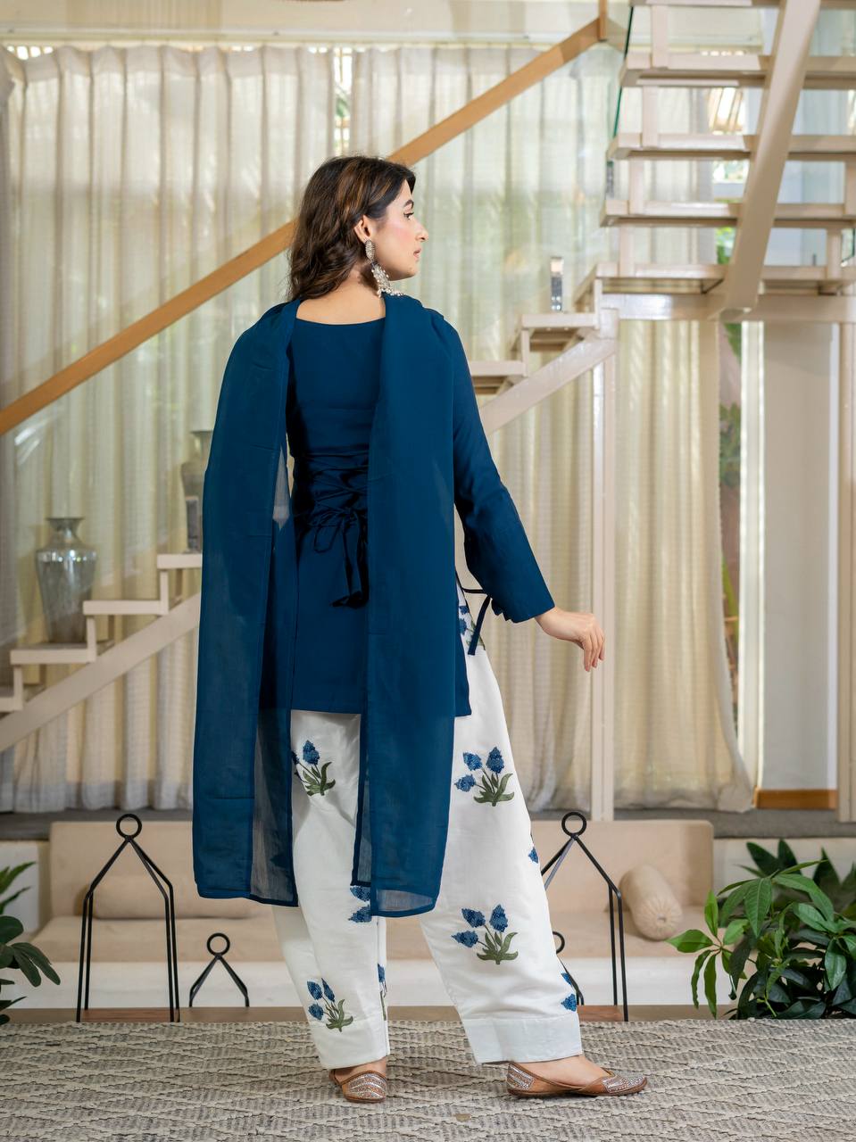 Ruhani Heavy Roman Cotton Top with Embroidered Cambric Cotton Farshi Salwar & Mal Chanderi Dupatta