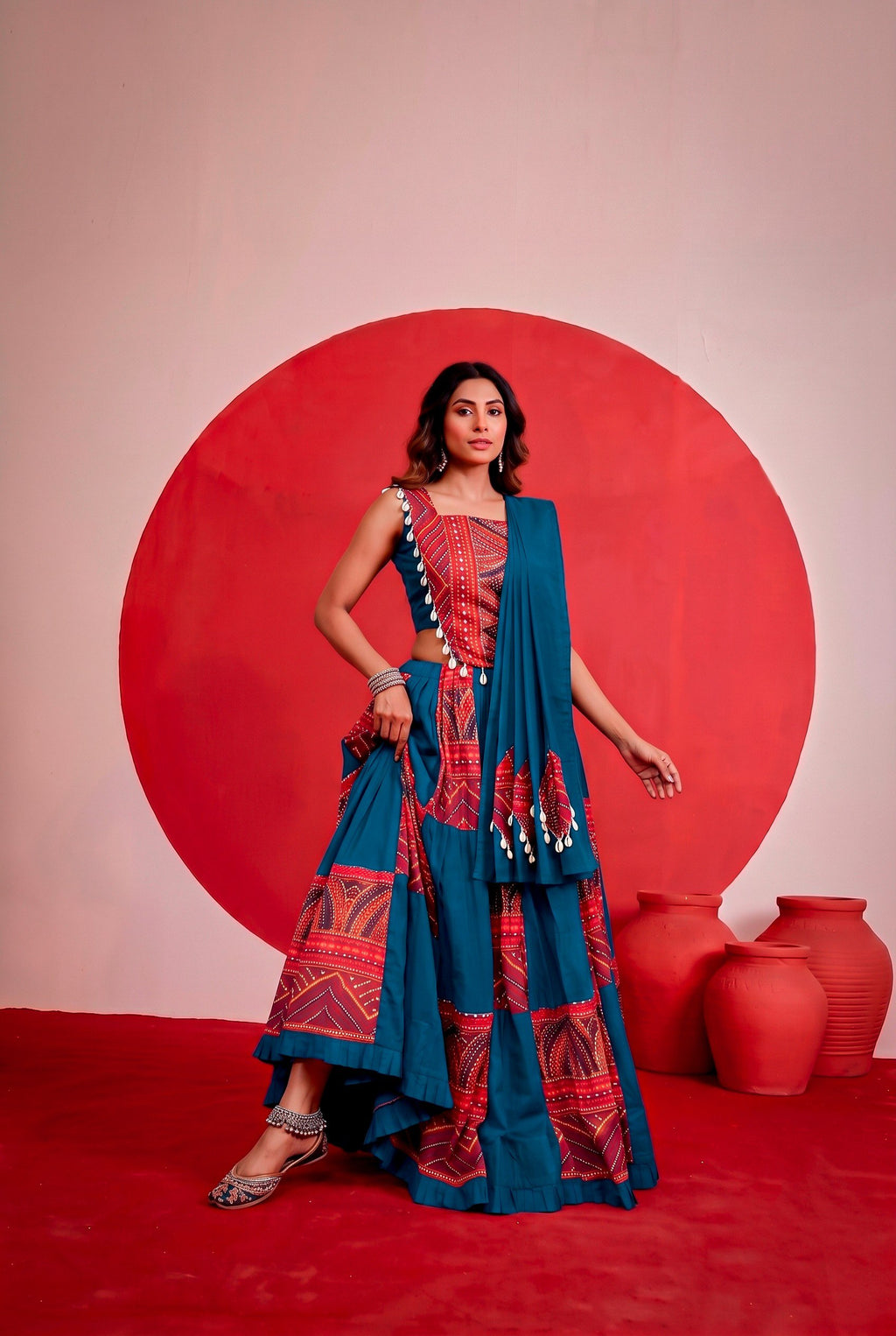 Aafiya Navratri 2026 Pure Rayon Printed Lehenga Choli with Foil Work, Kodi Lace & 6 Meter Flair