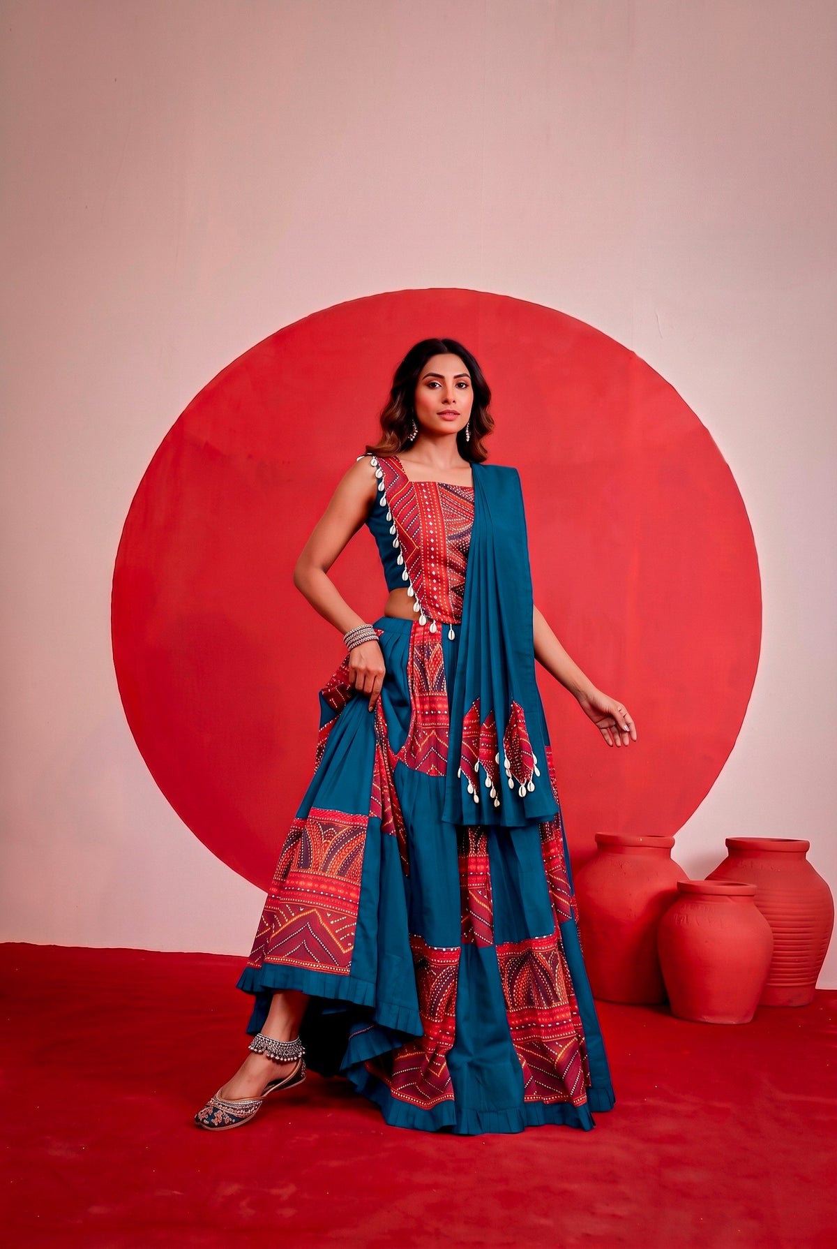 Aafiya Navratri 2026 Pure Rayon Printed Lehenga Choli with Foil Work, Kodi Lace & 6 Meter Flair