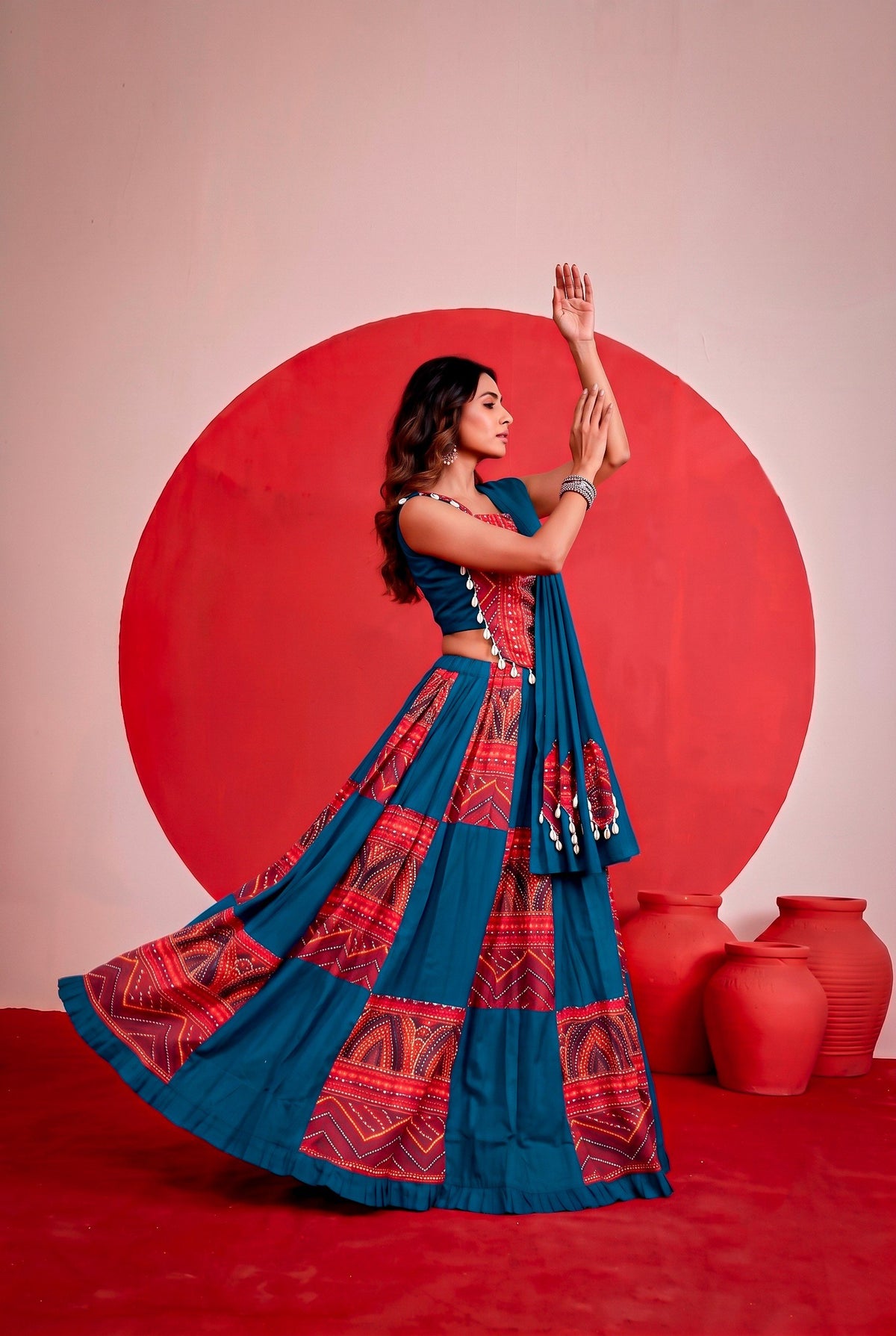 Aafiya Navratri 2026 Pure Rayon Printed Lehenga Choli with Foil Work, Kodi Lace & 6 Meter Flair