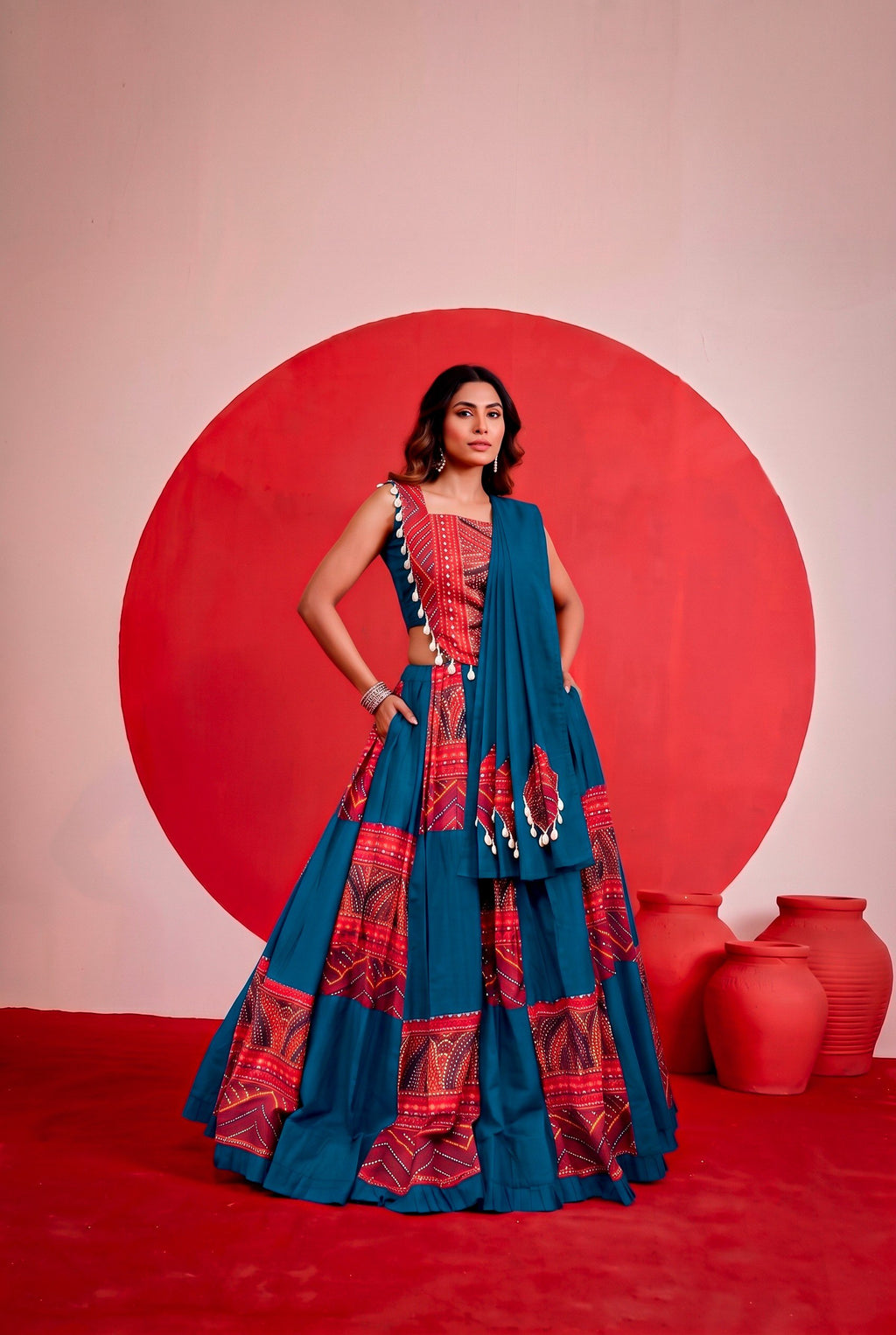 Aafiya Navratri 2026 Pure Rayon Printed Lehenga Choli with Foil Work, Kodi Lace & 6 Meter Flair