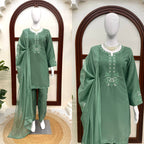 Anvika Royale American Silk Thread Embroidered Suit Set with Pant & Tibby Silk Cutwork Dupatta