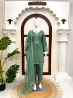 Anvika Royale American Silk Thread Embroidered Suit Set with Pant & Tibby Silk Cutwork Dupatta