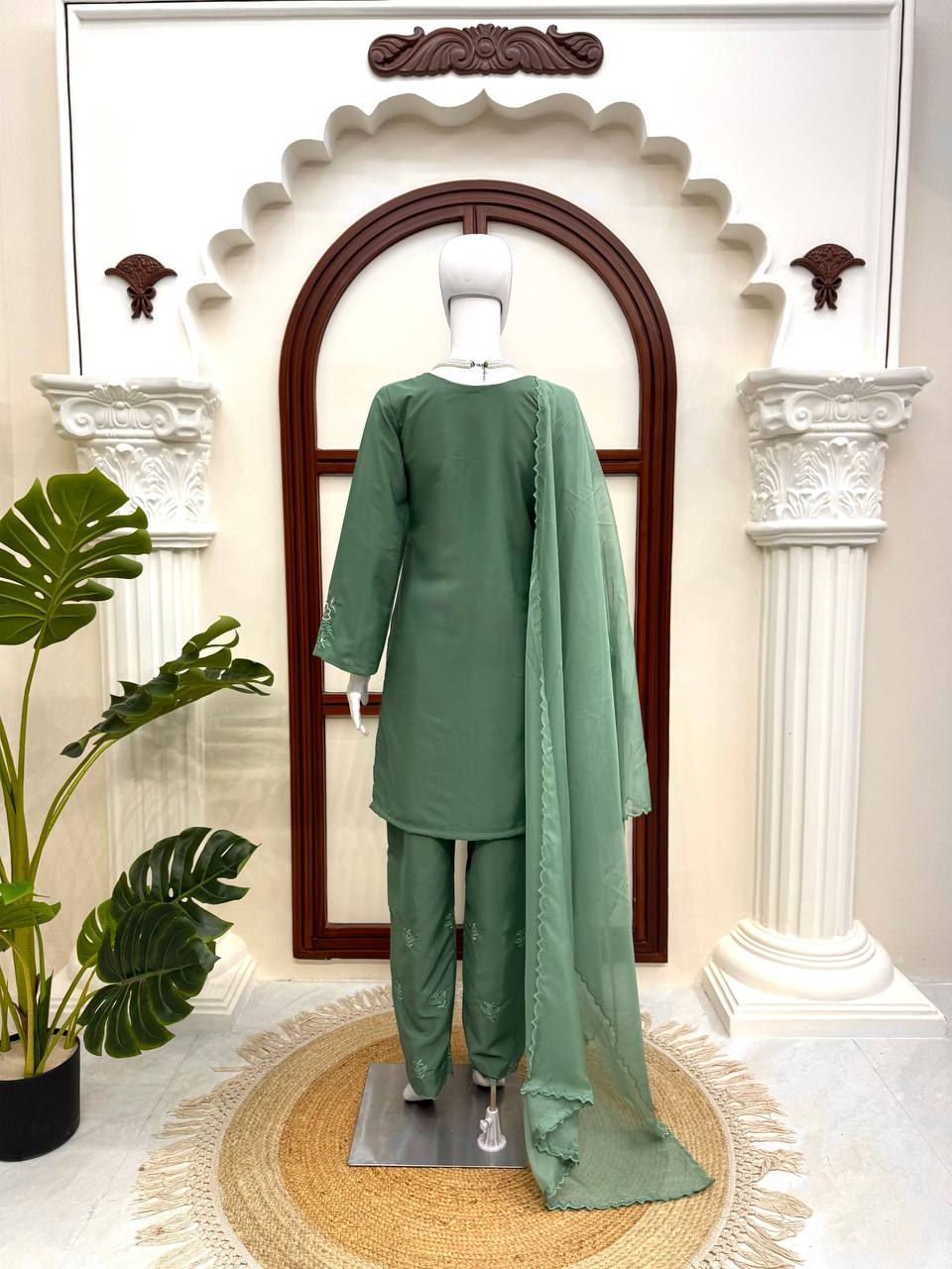 Anvika Royale American Silk Thread Embroidered Suit Set with Pant & Tibby Silk Cutwork Dupatta