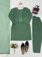 Anvika Royale American Silk Thread Embroidered Suit Set with Pant & Tibby Silk Cutwork Dupatta