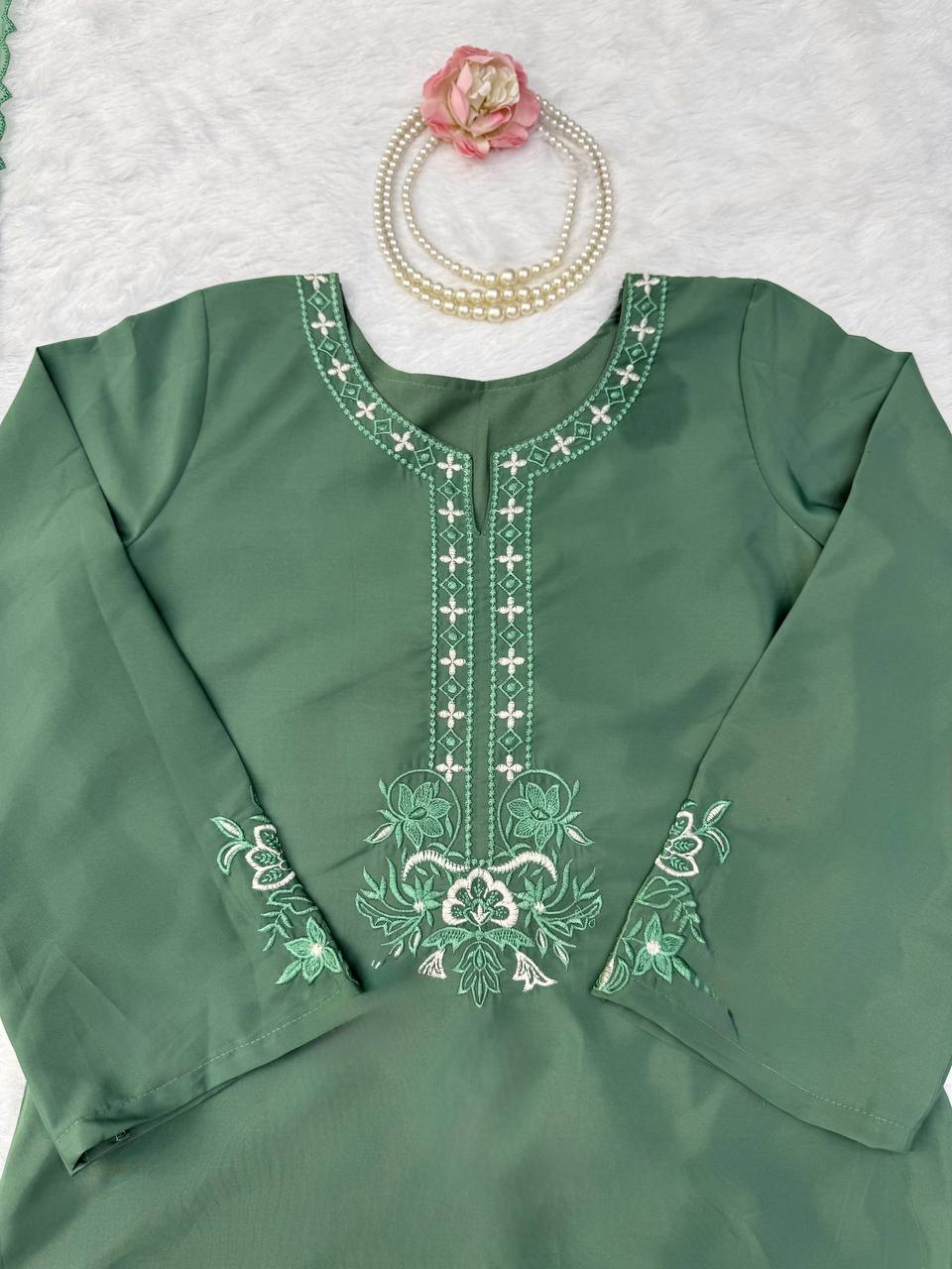 Anvika Royale American Silk Thread Embroidered Suit Set with Pant & Tibby Silk Cutwork Dupatta