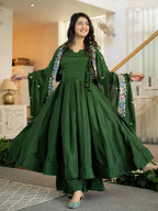 Zarmina Heavy NC Vichitra Silk Anarkali Suit with 3.8 Meter Flair, Sequin Embroidered Dupatta & Palazzo