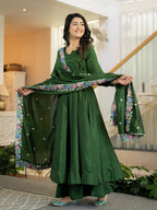 Zarmina Heavy NC Vichitra Silk Anarkali Suit with 3.8 Meter Flair, Sequin Embroidered Dupatta & Palazzo