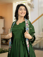 Zarmina Heavy NC Vichitra Silk Anarkali Suit with 3.8 Meter Flair, Sequin Embroidered Dupatta & Palazzo