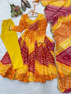 Vaishnavi Printed Tebby Organza Flared Anarkali with Pant & Dupatta Set