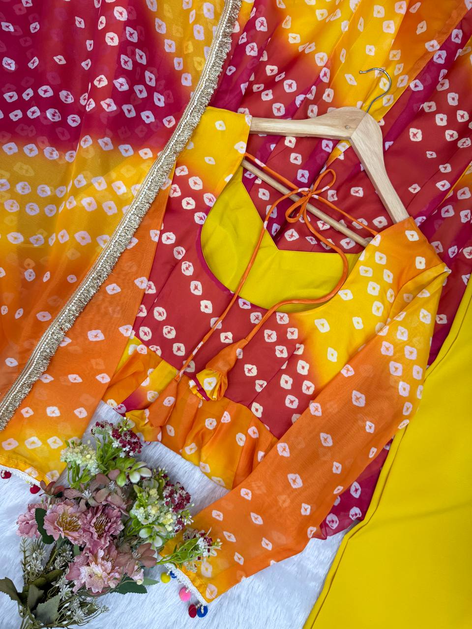 Vaishnavi Printed Tebby Organza Flared Anarkali with Pant & Dupatta Set