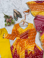 Vaishnavi Printed Tebby Organza Flared Anarkali with Pant & Dupatta Set