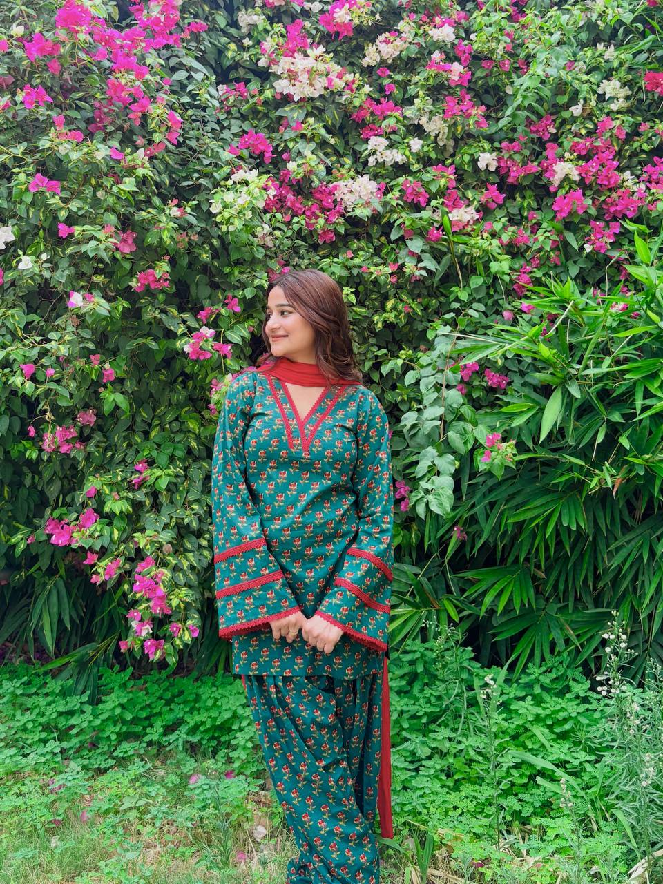 Noorani Heavy Pure Natural Crepe Farshi Pant Suit with Fancy Sleeves & Nazmin Dupatta