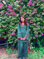 Noorani Heavy Pure Natural Crepe Farshi Pant Suit with Fancy Sleeves & Nazmin Dupatta