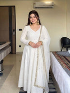 Mahira Pure Cotton Embroidered Anarkali with Khadi Cotton Pant & Fancy Butterfly Net Dupatta